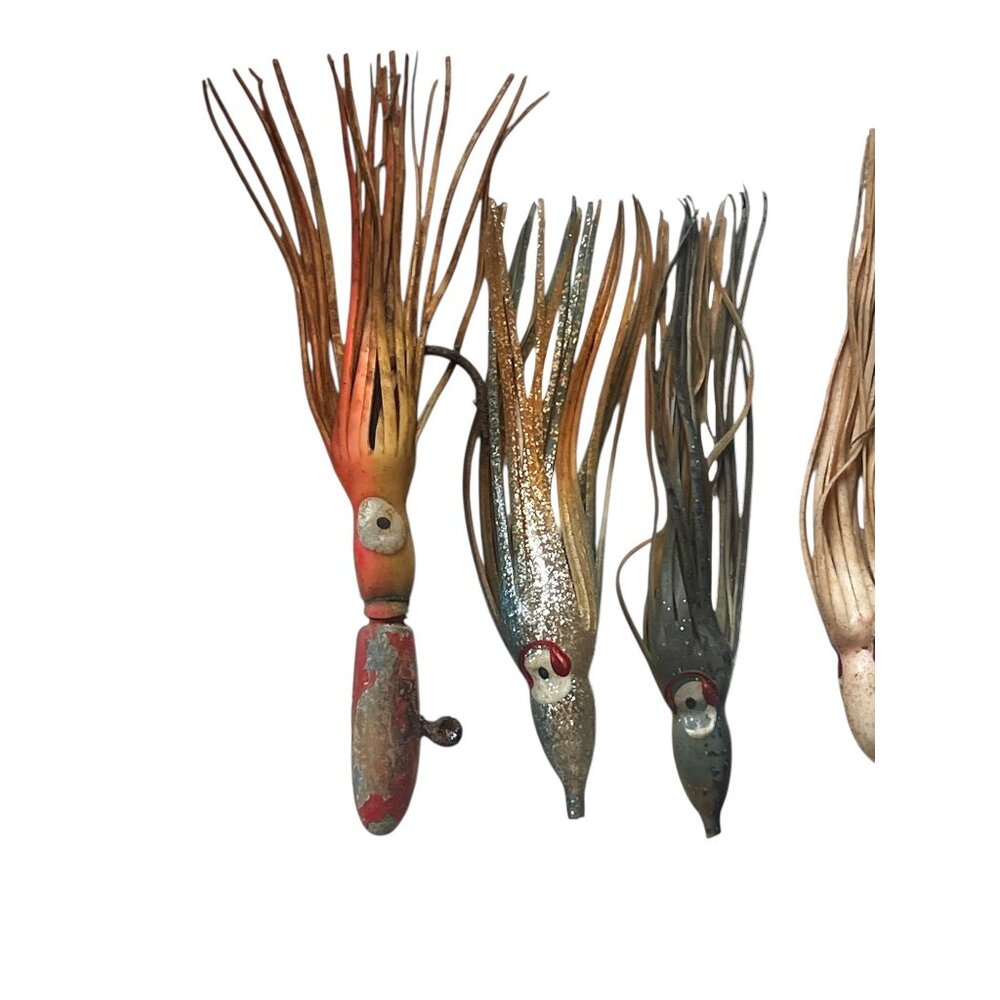 Offshore Squid Angler Fishing Lure Skirt Set of 6 & 1 Big Game Lure Bullet VTG - Picture 3 of 6
